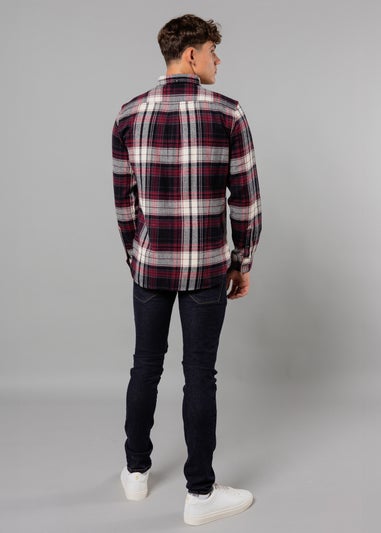 French Connection Burgundy Cotton Check Flannel Long Sleeve Shirt