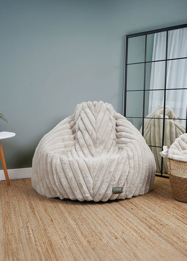 rucomfy Ribbed Faux Fur Slouchbag Cream Beanbag