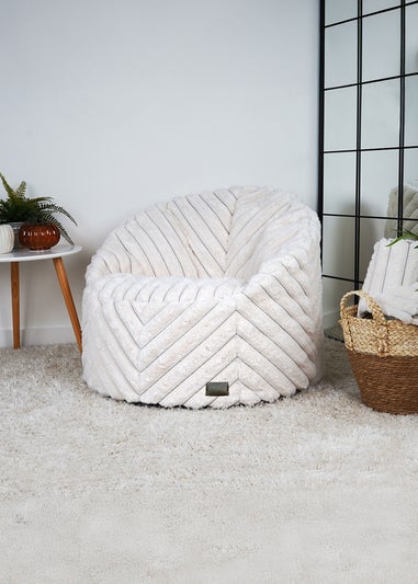 rucomfy Ribbed Faux Fur Zen Chair Ivory Beanbag