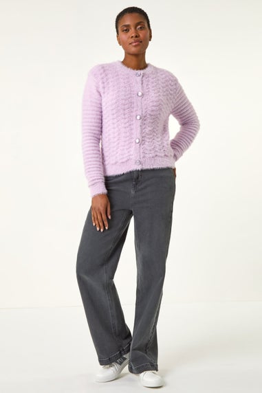 Roman Lavender Fluffy Knit Button Cardigan