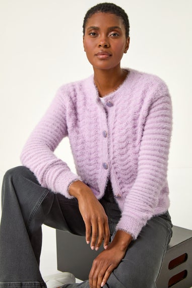 Roman Lavender Fluffy Knit Button Cardigan