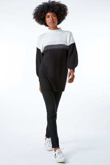 Roman Black Colourblock Embellished Longline Jumper