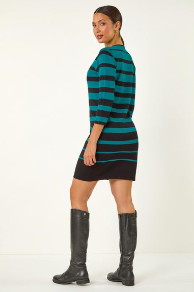 Roman Teal Gradient Stripe Knitted Dress