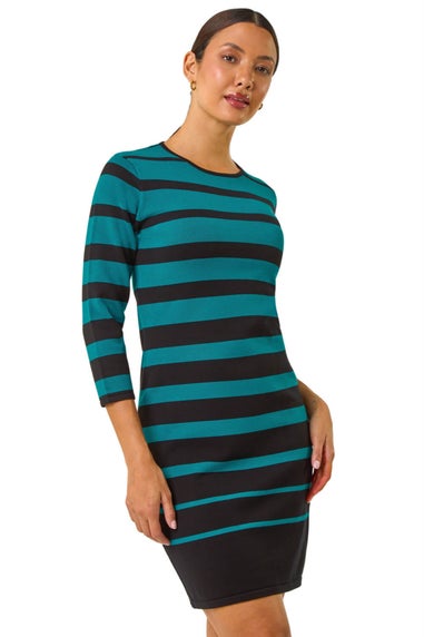 Roman Teal Gradient Stripe Knitted Dress