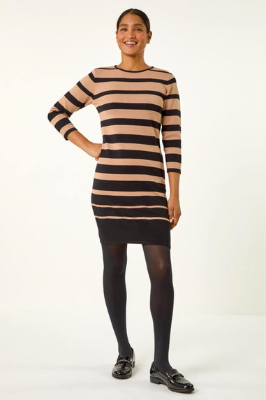 Roman Camel Gradient Stripe Knitted Dress