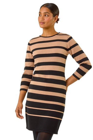 Roman Camel Gradient Stripe Knitted Dress