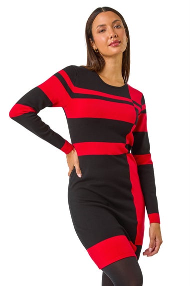 Roman Red Colour Block Knit Dress