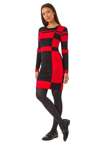 Roman Red Colour Block Knit Dress