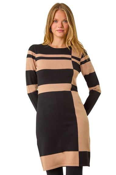 Roman Camel Colour Block Knit Dress