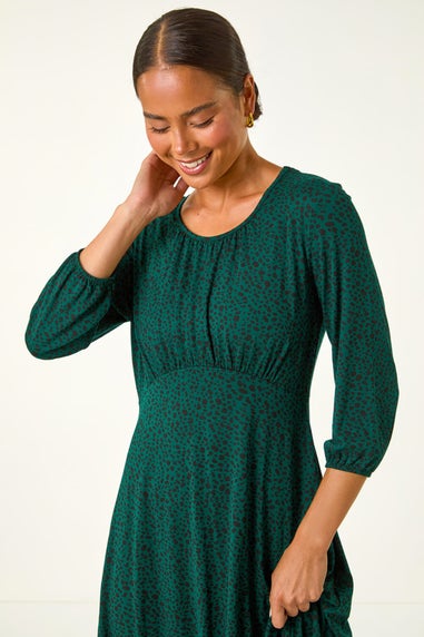 Roman Forest Green Petite Spot Ruched Midi Dress