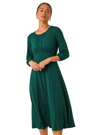 Roman Forest Green Petite Spot Ruched Midi Dress