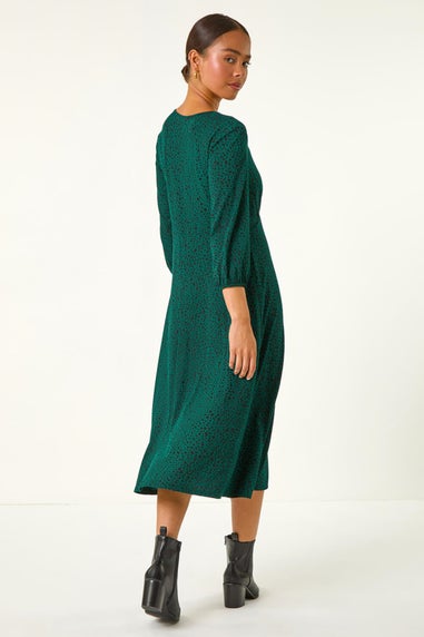 Roman Forest Green Petite Spot Ruched Midi Dress