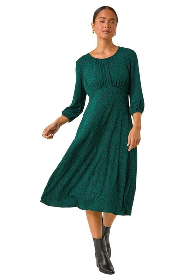 Roman Forest Green Petite Spot Ruched Midi Dress