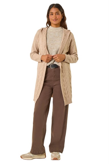 Roman Camel Cable Knit Hooded Cardigan