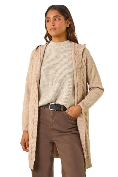 Roman Camel Cable Knit Hooded Cardigan