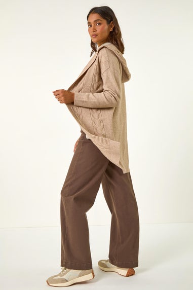 Roman Camel Cable Knit Hooded Cardigan