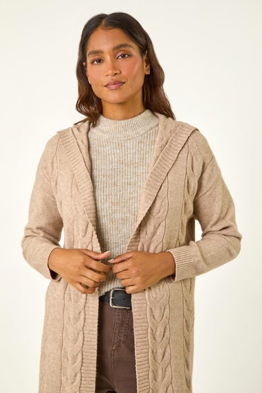 Roman Camel Cable Knit Hooded Cardigan