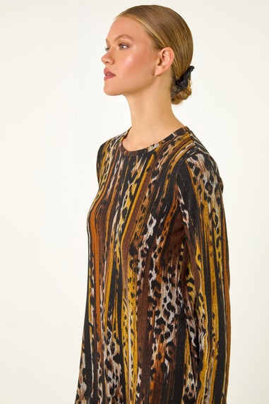 Roman Tan Animal Print Shift Midi Dress