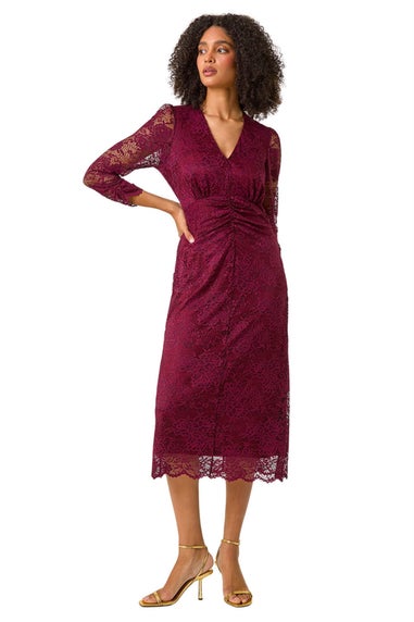 Roman Burgundy Corded Lace Midi Dress