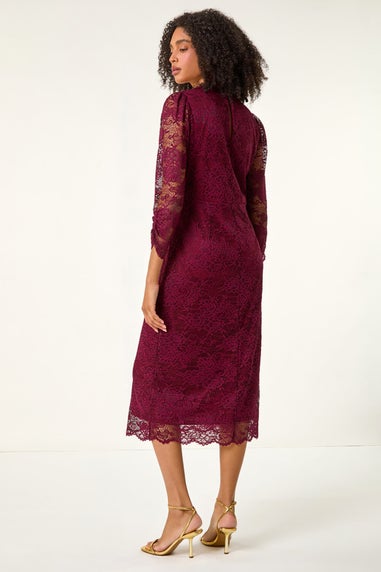 Roman Burgundy Corded Lace Midi Dress