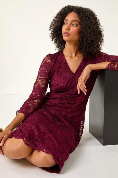 Roman Burgundy Corded Lace Midi Dress