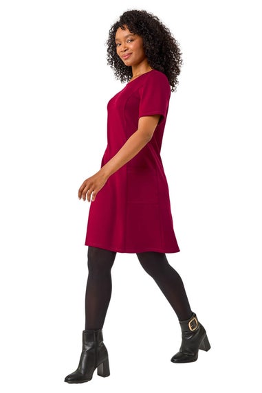 Roman Fuchsia Petite A-Line Pocket Stretch Dress