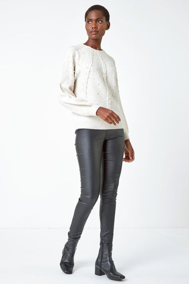 Roman Natural Pearl Embellished Cable Knit Jumper