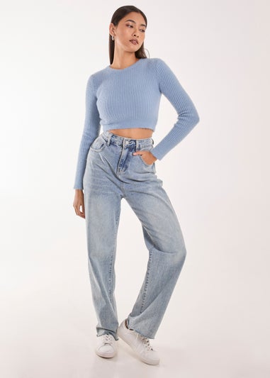 Blue Vanilla Blue Cropped Knit Rib Top