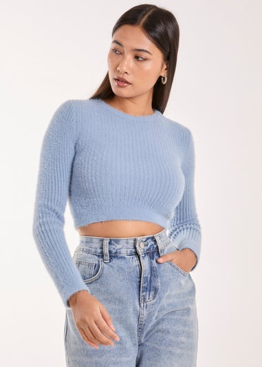 Blue Vanilla Blue Cropped Knit Rib Top