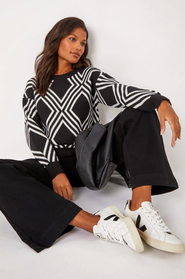 Roman Black Diamond Crew Neck Knit Jumper