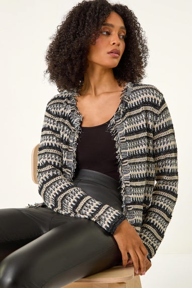 Roman Black Linear Textured Cardigan