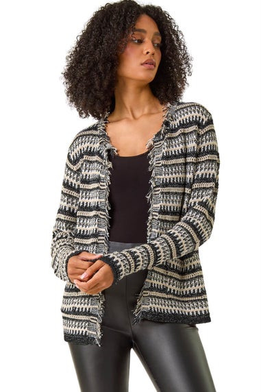 Roman Black Linear Textured Cardigan