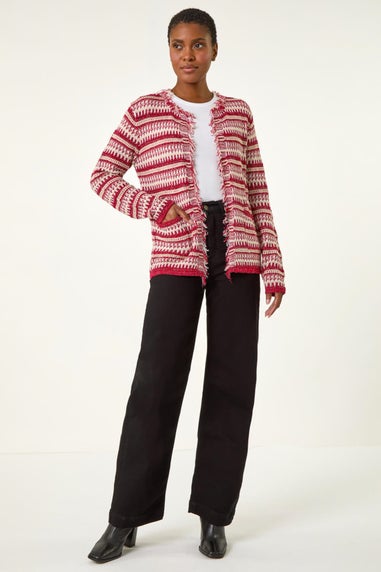 Roman Red Linear Textured Cardigan