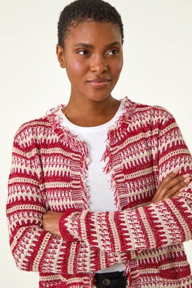 Roman Red Linear Textured Cardigan
