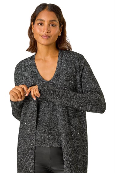 Roman Black Sequin Embellished Knit Cardigan