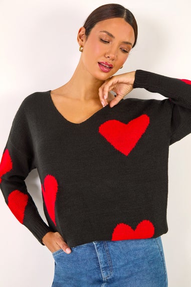 Roman Red V-Neck Heart Detail Knit Jumper