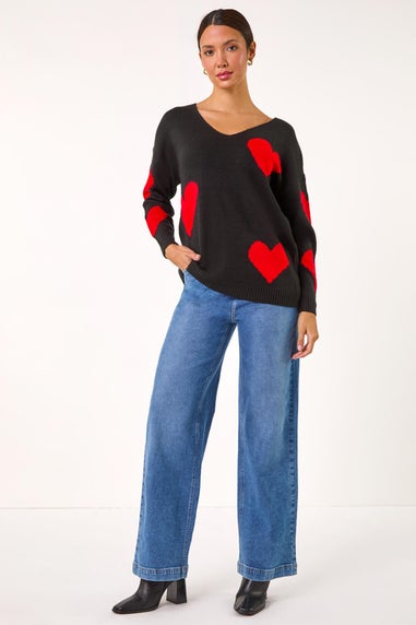 Roman Red V-Neck Heart Detail Knit Jumper