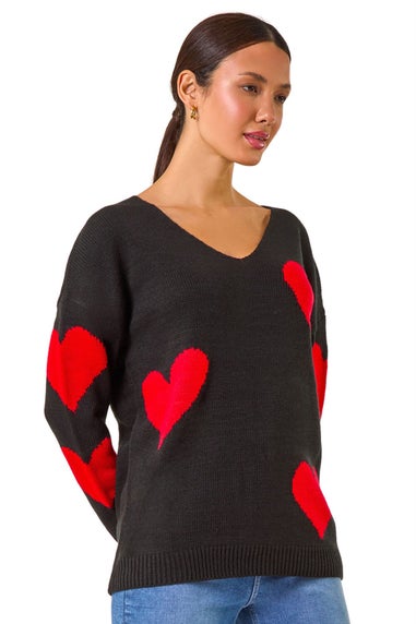 Roman Red V-Neck Heart Detail Knit Jumper