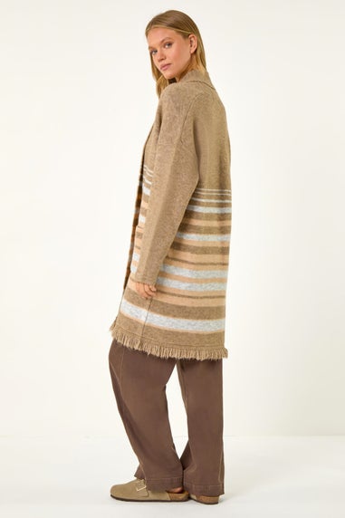 Roman Natural Stripe Print Knit Longline Cardigan