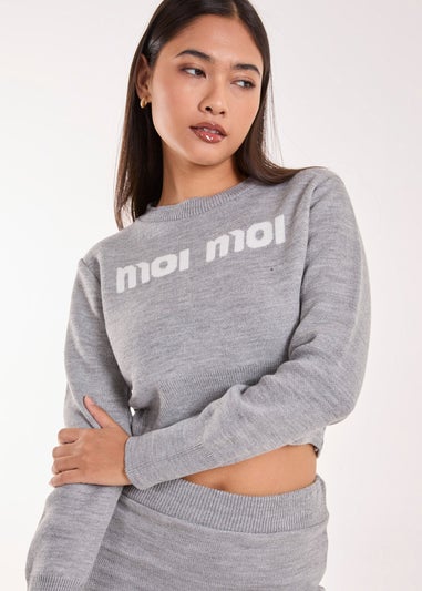 Pink Vanilla Grey Moi Moi Slogan Cropped Jumper