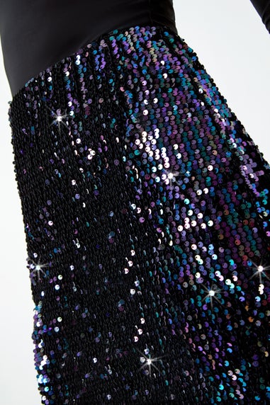 Roman Midnight Blue Sequin Embellished Velour Stretch Skirt