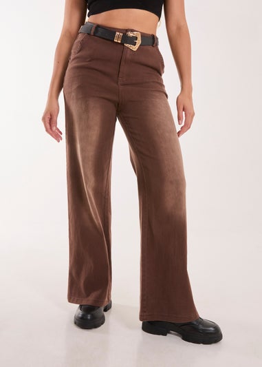 Blue Vanilla Brown Acid Wash Wide Leg Jeans