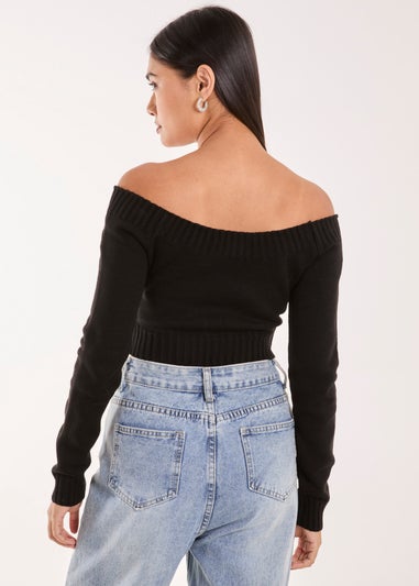 Pink Vanilla Black Off Shoulder Crop Knit Top