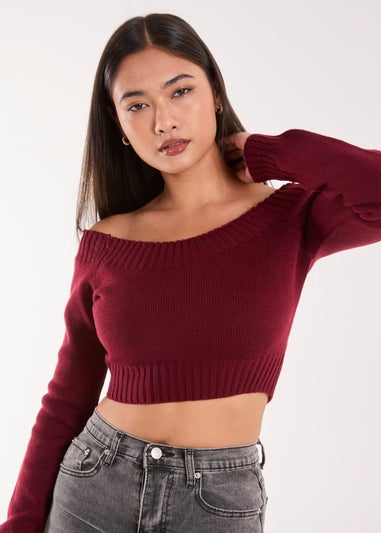 Pink Vanilla Red Off Shoulder Crop Knit Top