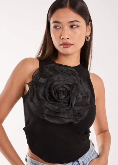 Pink Vanilla Black Oversized Ruffle Corsage Top