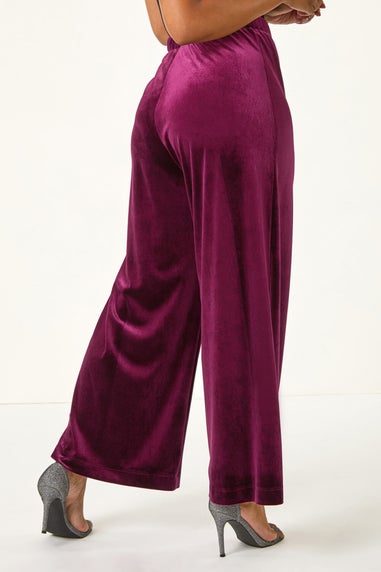 Roman Plum Petite Wide Leg Velvet Stretch Trouser