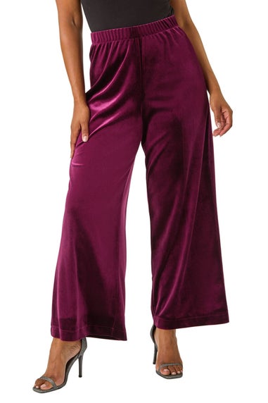 Roman Plum Petite Wide Leg Velvet Stretch Trouser