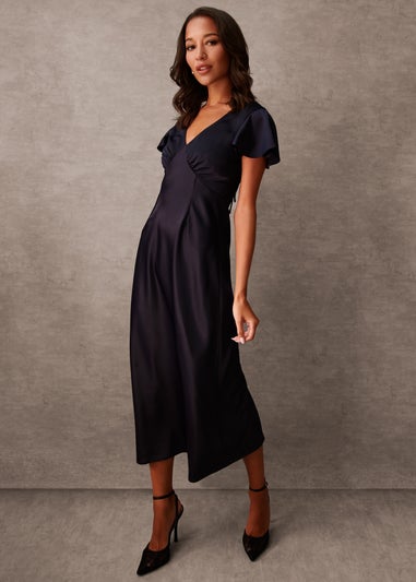 Blue Vanilla Navy Luxe Angel Sleeve Midi Dress