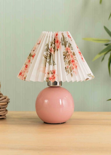 ValueLights Bloom Pink Table Lamp with Multicolour Tapered Shade Integrated LED