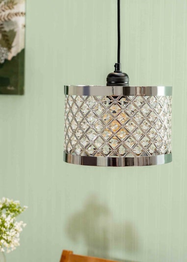 ValueLights Hadley Polished Silver Drum Ceiling Pendant Shade (16.5cm x 24cm x 24cm)